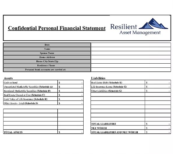 Confidential Personal Financial Statement