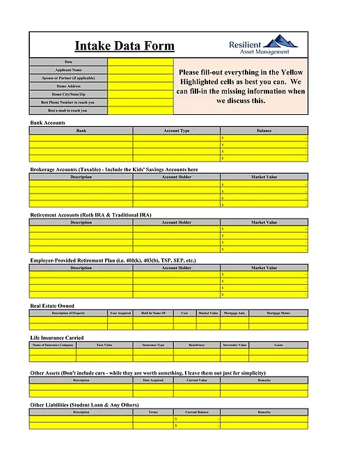 Sample Financial Planning | Resilient Asset Management TN