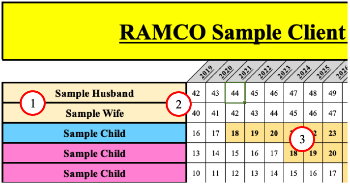 RAMCO Sample Client Pension SSA and Insurance Coverages – 1, 2, 3